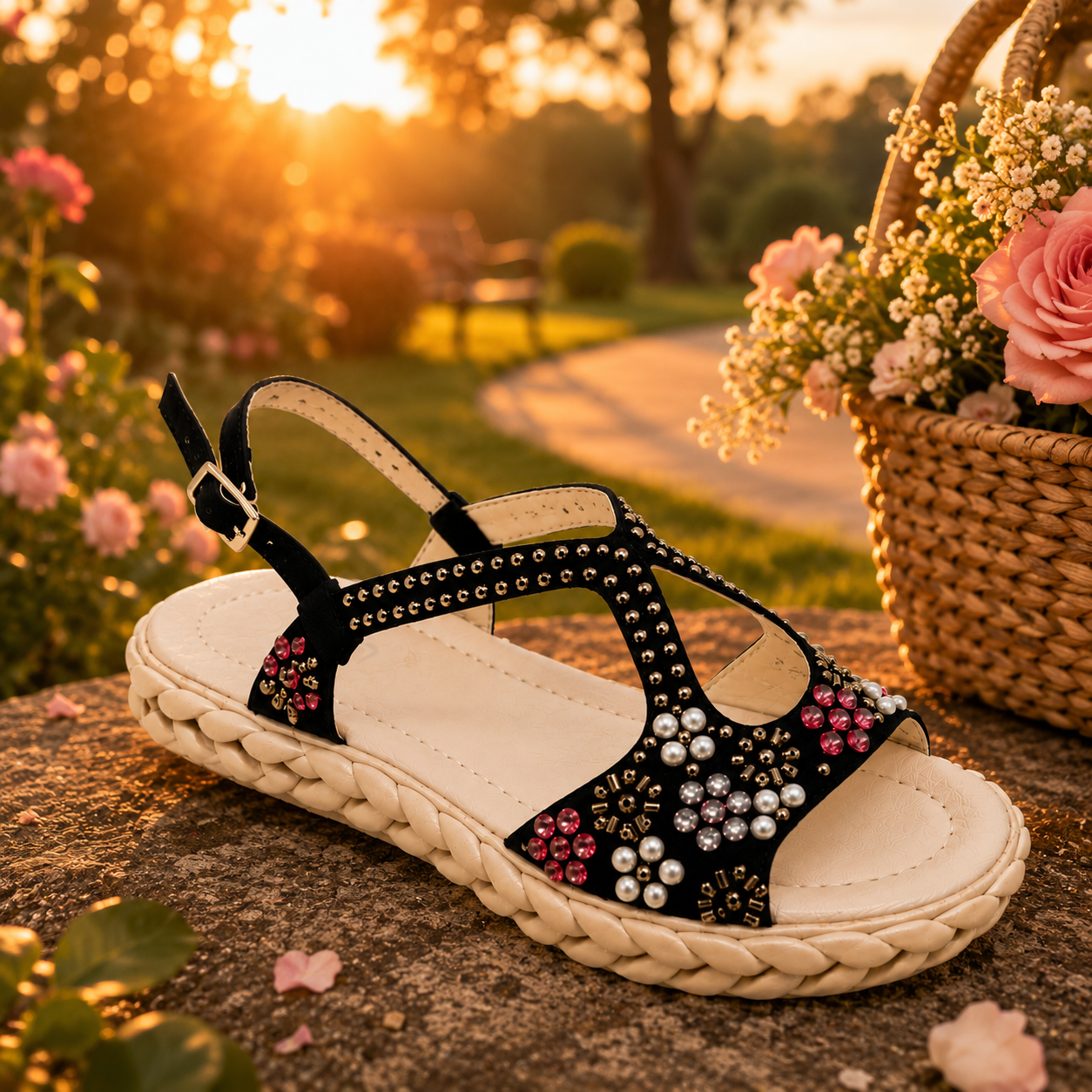 صندل نسائي فاخر مريح بتصميم كريستالي ✨